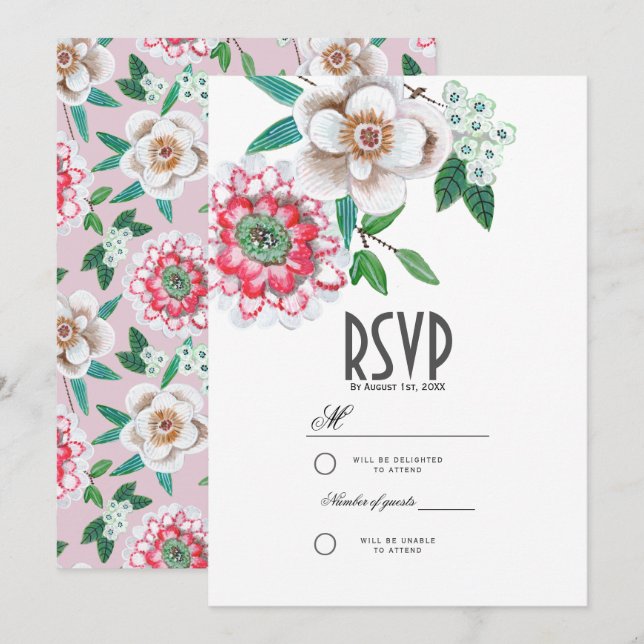 Botanical Pink & green Hand painted floral Invitation (Front/Back)