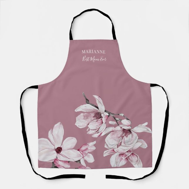 Botanical Pink Magnolia Best Mum Ever Apron (Front)