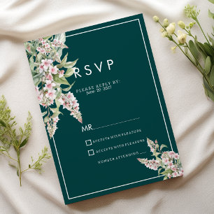 Botanical pink mauve green floral RSVP Invitation