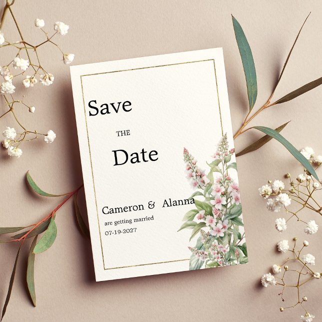 Botanical pink mint flower bouquet Save the Date Invitation (Botanical pink mint flower bouquet Save the Date)