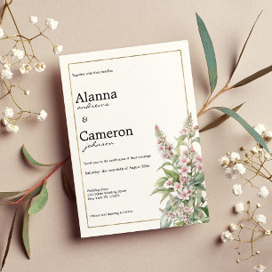 Botanical pink mint flower bouquet wedding  invitation