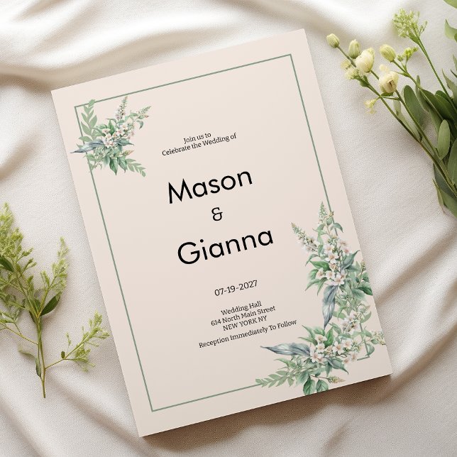 Botanical pink mint ivory floral Wedding Invitation (Botanical pink mint ivory floral Wedding )