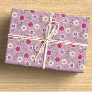 Botanical Pink Modern Wildflower Hand-Drawn Wrapping Paper