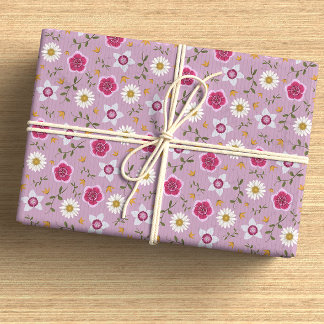 Botanical Pink Modern Wildflower Hand-Drawn Wrapping Paper