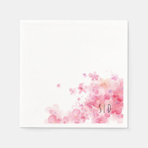 Botanical pink orange watercolor flower napkin