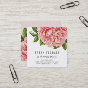 BOTANICAL PINK PEONY flower stylish vintage floral Square Business Card