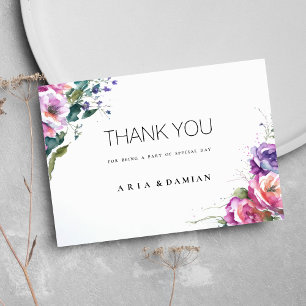 Botanical pink purple coral green flora Thank You  Invitation