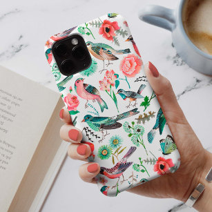 Botanical pink red and green Flowers Birds Pattern Case-Mate iPhone Case