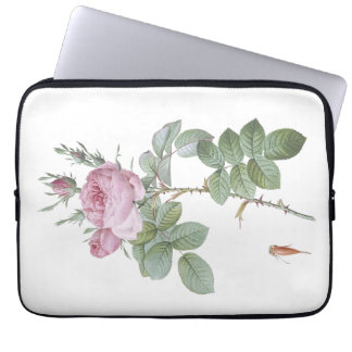 Botanical Pink Rose and Grasshopper Laptop Sleeve