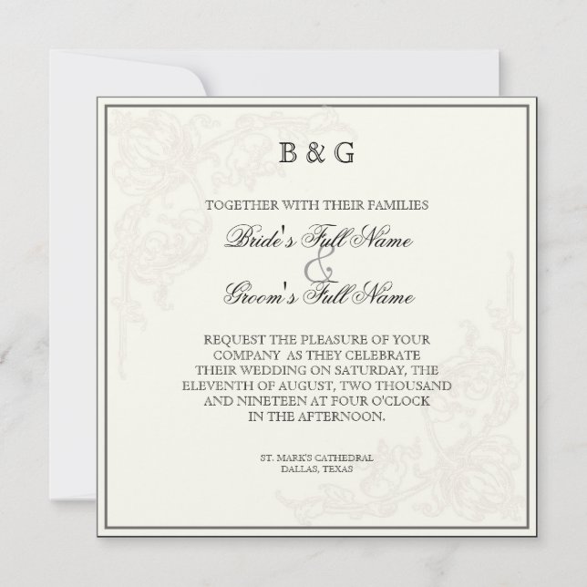 Botanical Pink Rose, Black - Wedding Invitation (Front)