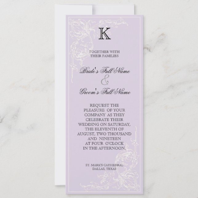 Botanical Pink Rose, Lavender Wedding Invitation (Front)
