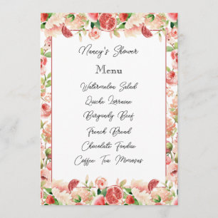 Botanical Pink Summer Fruits and Flowers Menu Card
