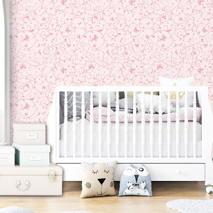 Botanical Pink Swirl Floral Pattern Modern Girl Wallpaper