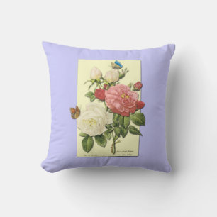 Botanical Pink White Roses Butterfly Pillow