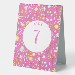 Botanical Pink Wildflower Floral Table Tent Sign