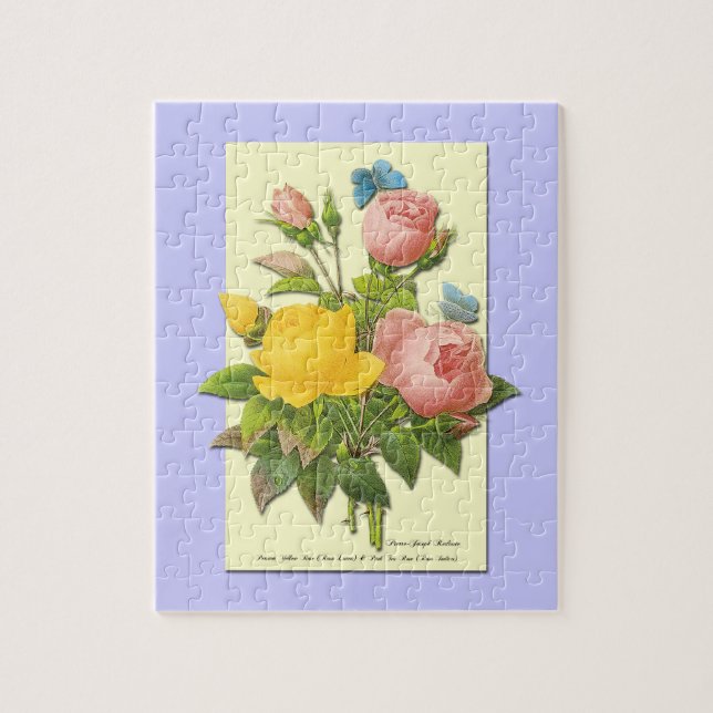 Botanical Pink Yellow Roses Jigsaw Puzzle (Vertical)