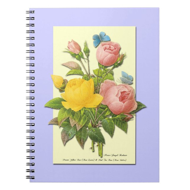Botanical Pink Yellow Roses Notebook (Front)