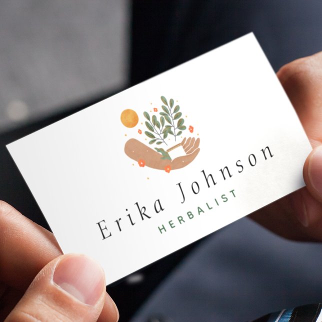 Botanical Plant in Hand Herbalist Minimalist Cool  Business Card (Creator Uploaded)