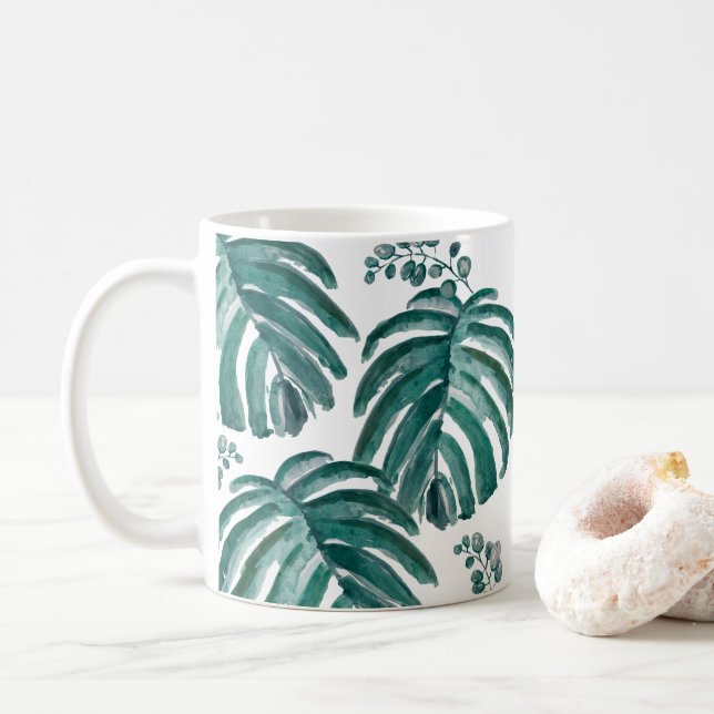 Botanical Plant Print Tropical Painting Coffee Mug (With Donut)