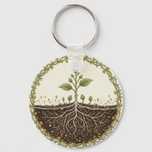 Botanical Plant with Roots Nature illustration art Key Ring