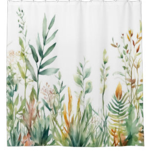 Botanical Plants Green White Design 311 Shower Curtain