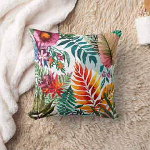 Botanical Plants Leaves Ferns and Flowers Cushion