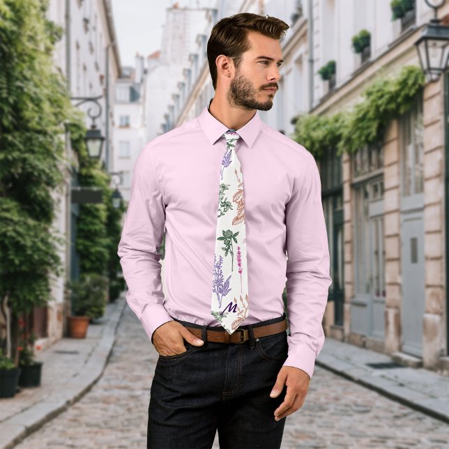 Botanical Plants Vintage Vibes Personalise Initial Tie (Creator Uploaded)