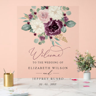 Botanical Plum Floral Wedding Welcome Sign