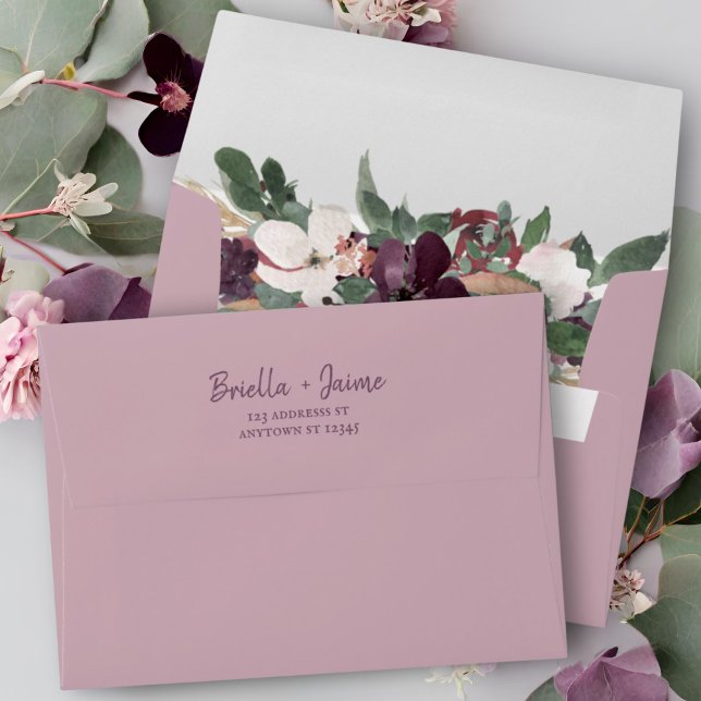 Botanical Plum Lilac Mauve Return Address Wedding Envelope (Creator Uploaded)
