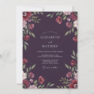 Botanical Plum Magenta Petal Wedding Invitation