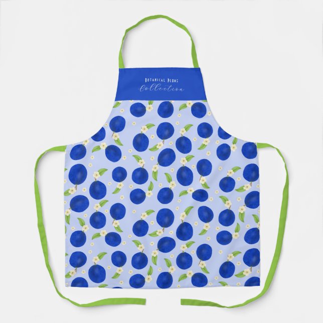 Botanical Plums Collection Blue Apron (Front)