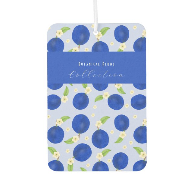 Botanical Plums Collection Blue Car Air Freshener (Front)