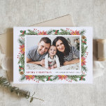 Botanical Poinsettia and Greenery Photo Christmas Holiday Card<br><div class="desc">Spread festive cheer with our customizable photo Christmas card featuring watercolor pine needles, poinsettia, winterberry and pine cones. This vintage design blends the beauty of hand-painted watercolor elements like pine branches, pinecones, vibrant poinsettias, and winterberries to frame your special holiday photo. This watercolor Christmas card is perfect for families, friends,...</div>