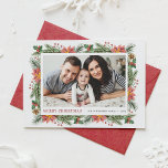 Botanical Poinsettia and Greenery Photo Christmas Holiday Card<br><div class="desc">Spread festive cheer with our customizable photo Christmas card featuring watercolor pine needles, poinsettia, winterberry and pine cones. This vintage design blends the beauty of hand-painted watercolor elements like pine branches, pinecones, vibrant poinsettias, and winterberries to frame your special holiday photo. This watercolor Christmas card is perfect for families, friends,...</div>