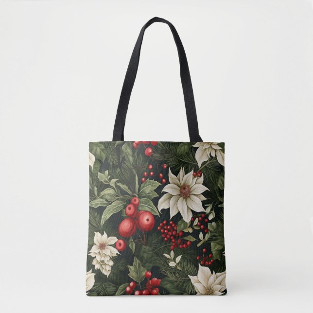 Botanical Poinsettia Christmas Pattern Tote Bag (Front)