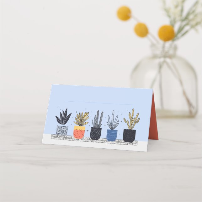 Botanical potted house plants Name Place Card (Front)
