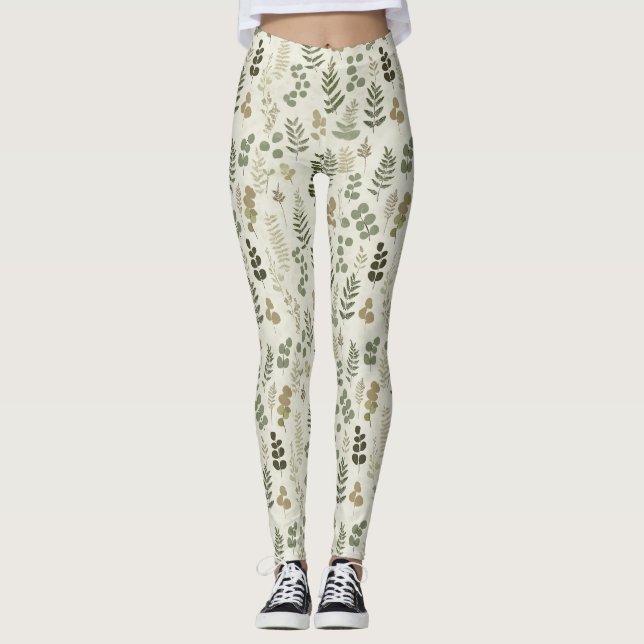Botanical Pressed Leaves Pattern – Fern Print (3) Leggings (Front)