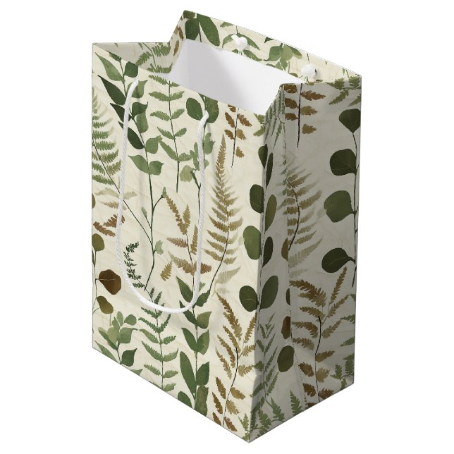 Botanical Pressed Leaves Pattern – Fern Print Medium Gift Bag (Front Angled)