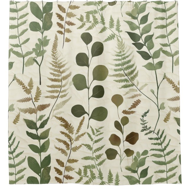 Botanical Pressed Leaves Pattern – Fern Print Shower Curtain (Front)