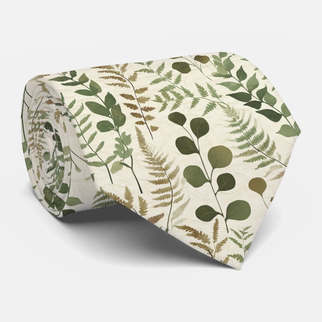 Botanical Pressed Leaves Pattern – Fern Print Tie (Rolled)