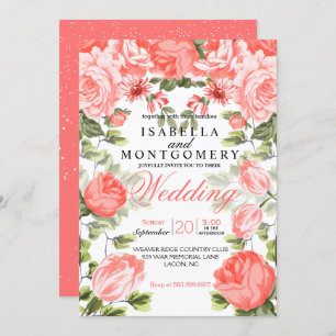 Botanical  Pretty Coral Floral Wedding Invitation