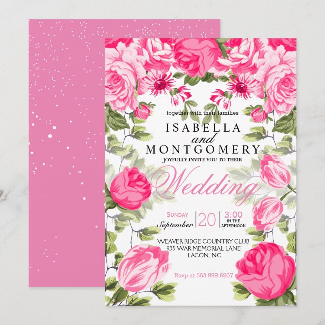 Botanical  Pretty Pink Floral Wedding Invitation (Front/Back)
