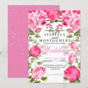 Botanical  Pretty Pink Floral Wedding Invitation