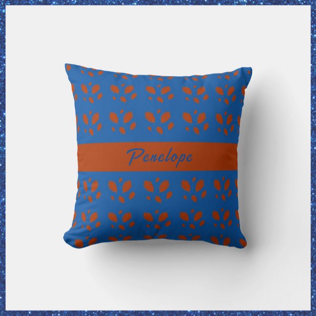 Botanical Pretty Rust Leaves on Royal Blue Design Cushion (Creator Uploaded)