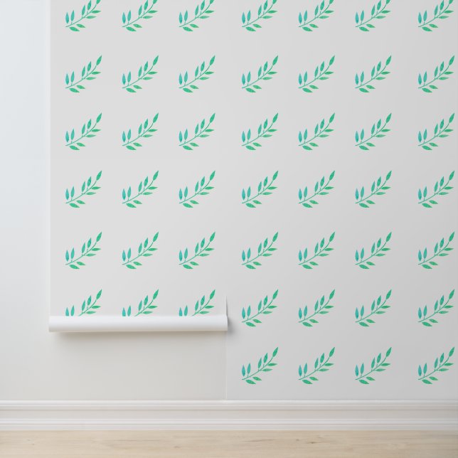 Botanical Print Green Leaves Patterns Garden White Wallpaper (Application)