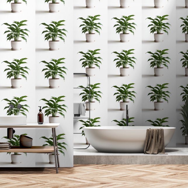 Botanical Print Potted Plant Stunning Greenery Wallpaper (Bathroom)