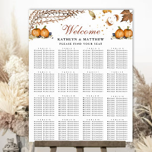 Botanical Pumpkin Autumn Wedding 16 Table Seating Poster