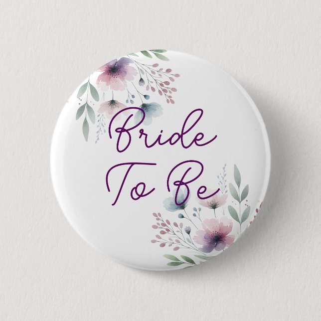Botanical Purple and Green Bride to Be 6 Cm Round Badge (Front)
