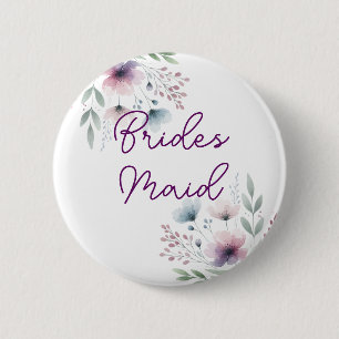 Botanical Purple and Green Bridesmaid 6 Cm Round Badge