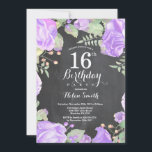 Botanical Purple Floral 16th Birthday Invitation<br><div class="desc">Botanical Purple Floral 16th Birthday Invitation. Floral Pink Peonies Birthday Invitation for Girl. Watercolor Floral Flower. Elegant Pink Rose and Peony Flowers. Kids Birthday. Chalkboard Background. Black and White. 13th 15th 16th 18th 20th 21st 30th 40th 50th 60th 70th 80th 90th 100th, Any Ages. For further customisation, please click the...</div>
